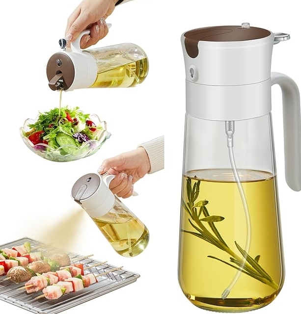 Custom Luxury Unique 18oz Glass Olive Oil Dispenser Bottle and Spray 2 in 1 for Kitchen Cooking
