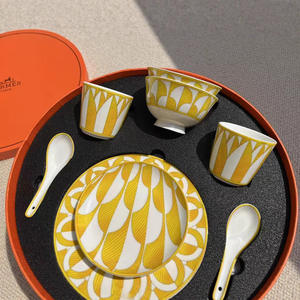 Service de table en porcelaine jaune, écologique et sûr pour les hôtels, les restaurants, la maison, les dîners, le camping, vintage, moderne, classique, personnalisable - Product Image 4
