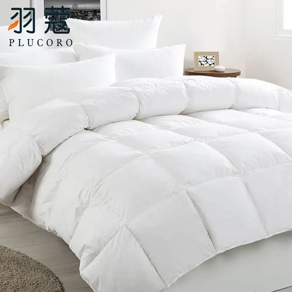 Wholesale Hotel White Plain Goose Feather Quilt Bed Duvet Set