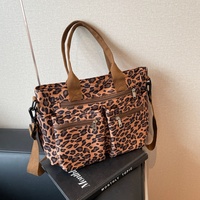 Sac fourre-tout en toile imprimé léopard grande capacité pour femme, sac à bandoulière décontracté en polyester avec fermeture éclair pour maman