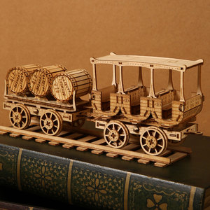 Suministro al por mayor <span class=keywords><strong>de</strong></span> vagón <span class=keywords><strong>de</strong></span> <span class=keywords><strong>tren</strong></span> <span class=keywords><strong>de</strong></span> <span class=keywords><strong>madera</strong></span> cortado con láser para rompecabezas 3D con vagón <span class=keywords><strong>de</strong></span> barriles, modelo <span class=keywords><strong>de</strong></span> manualidades DIY - Product Image 2