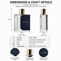 Flacon de parfum carré en verre enveloppé de cuir avec bouchon métallique, capacité personnalisable, options de couleur, logo, emballage de parfum de marque
