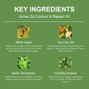 HUAO Kit de cuidado del acné con extracto de té verde para uso diario, juego de <span class=keywords><strong>control</strong></span> de aceite y reparación de la piel con hamamelis como ingrediente principal - Product Image 4