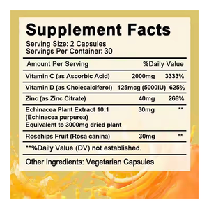 Vitamin C 2000mg Kẽm 40 mg vitamin D3 5000 IU <span class=keywords><strong>Echinacea</strong></span> chiết xuất tăng hip miễn dịch hỗ trợ miễn dịch tăng cường 60 Vegan mũ - Product Image 3