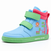 Baskets montantes à double fermeture velcro, bleu ciel, en PU, avec sangle verte, col rose, motif pixel, semelle verte, chaussures décontractées de style urbain