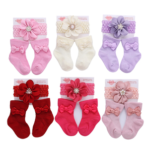 Nouvel Ensemble Chaussettes Bébé Fille Coton Printemps Automne Couleur Claire avec Nœud Bandeau pour 0-12 <span class=keywords><strong>Mois</strong></span> - Product Image 2