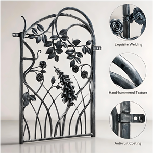 Portail de jardin en fer forgé de style vintage français |   Portail extérieur décoratif forgé à la main pour villa et jardin |   Taille personnalisée disponible - Product Image 3
