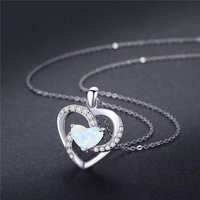 Vente d'usine Nouveau design Collier en zircon coeur opale plaqué or blanc en argent sterling 925