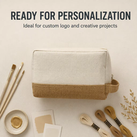 Pochette cosmétique en toile de coton naturel et en jute de grande capacité pour femmes, sac à fermeture éclair avec logo personnalisé pour la peinture et la personnalisation