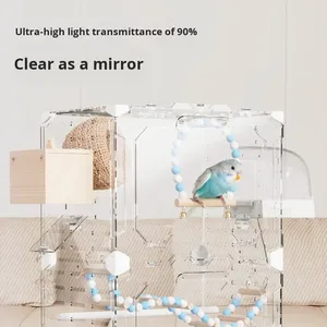 Gaiola de Luxo para Periquitos com Padrão Sólido, Transparente, em Acrílico Anti-respingo, de Plástico - Product Image 1