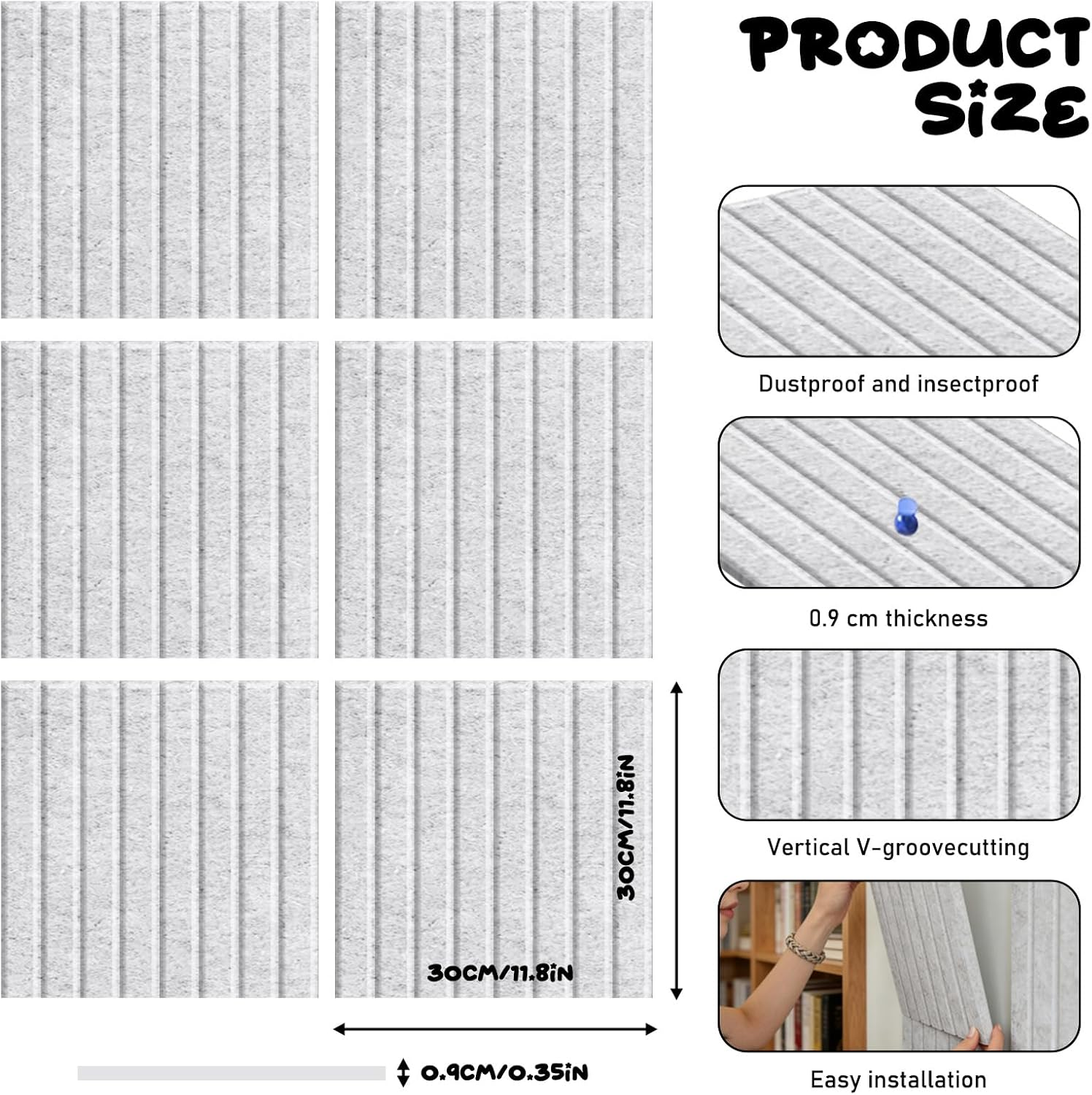 Lightomorrow Large Bulletin Board - 48 X 36 Inches, Decorative Felt Pin Board For Wall - 4' X 3' Foldable Photo Display Board With Self-Adhesive Tape, Includes 20 Push Pins - Gray - View #11