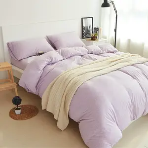 4 Pcs Folha Malha Heather Algodão Folha de Cama Set Twin/Queen/King Size Quilt Cover Set Folhas Planas