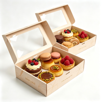 Boîte en papier kraft à couvercle rabattable avec fenêtre en PVC, imprimé géométrique, pour gâteaux de célébration – Vente directe usine