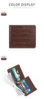 Dompet Kulit PU Tekstur Buaya Pria, Dompet Kartu Bisnis Pendek dengan Penutup Kancing, Harga Pabrik