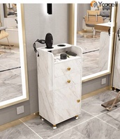 Chariot de salon de beauté Yoocell en contreplaqué de marbre blanc avec roues en métal