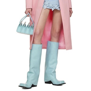 Botas altas de tacón grueso clásicas para mujer con punta cuadrada y diseño de pantalón, de ajuste ancho y estilo superpuesto - Product Image 6