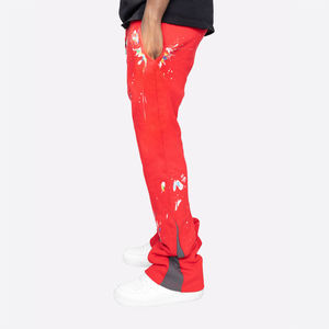 Pantalones de chándal acampanados de pierna ancha con logotipo personalizado 2025, pantalones de chándal Acampanados para hombre, pantalones holgados apilados con estampado de salpicaduras de pintura de rizo francés - Product Image 6