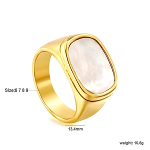 Anillos de moda chapados en oro de 18 quilates de acero inoxidable con concha de cauri blanca, anillos de sello con corazón hueco y circonita, anillos dobles de amor para mujer - Product Image 3