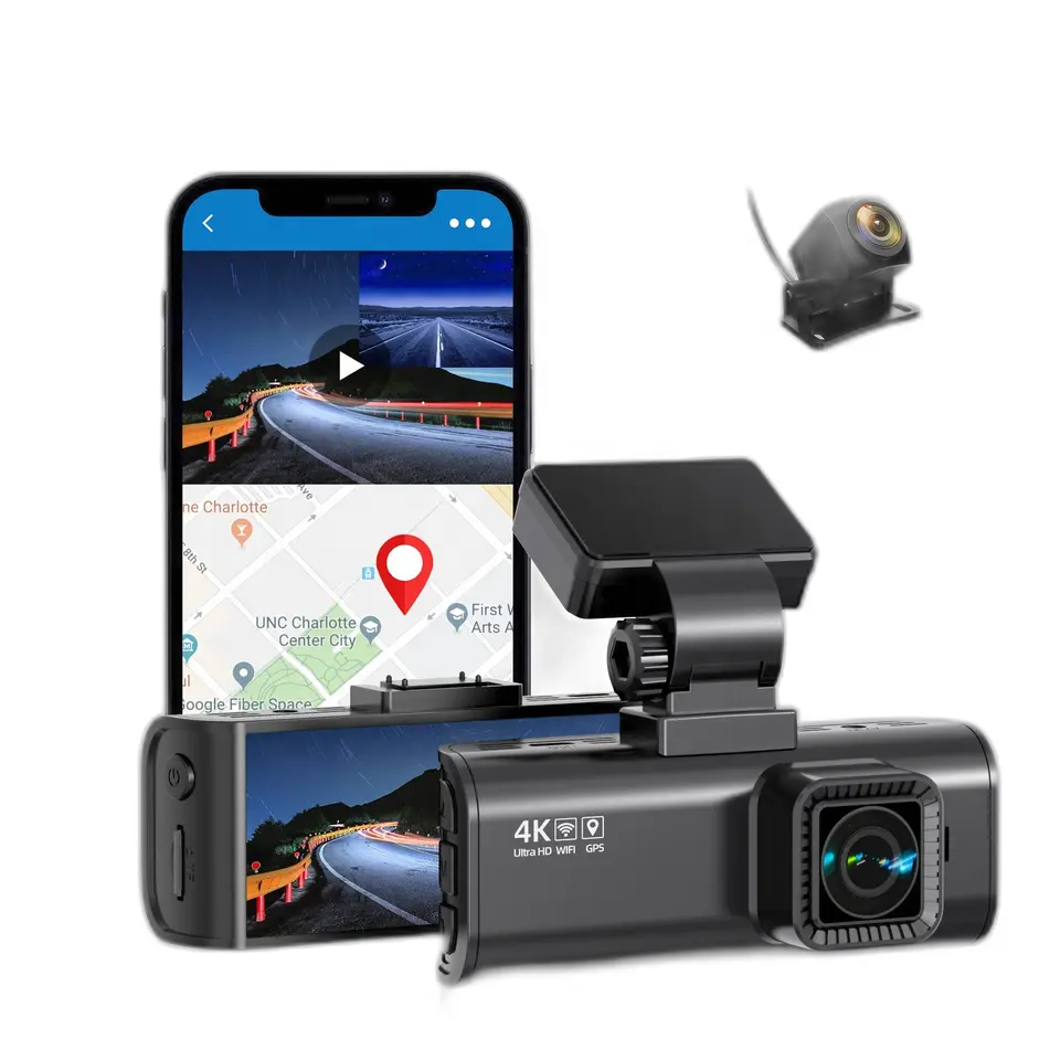 APP Control 4K Video Recorder Night Vision Dual Dash Cam with WIFI WDR G-Sensor Front and Rear Cam Built-In GPS for Cars Dashcam