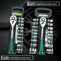 Jeu de clés à douilles et cliquet en acier au carbone pour réparation et entretien automobile et domestique - 12/14/20 pièces avec support à poignée en plastique