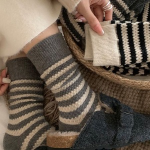 Women Striped Slouch Socks Thermo Wool <b>Blend</b> Sweat Absorbing Fall Winter Fashion - Product Image 2