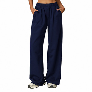 Pantalon de jogging ample taille haute en molleton bouclette pour femme, bleu nuit, coupe décontractée, idéal pour la course en extérieur - Modèle EWK2044 - Product Image 1