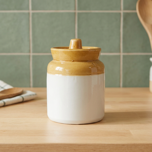 Ceramic Glazed <b>Pickle</b> <b>Jar</b> Two Tone Food Storage Container Microwave Safe Kitchen Canister - Product Image 4