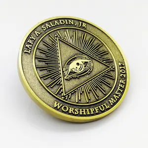 Faith Hope Charity Freemanson Fundraising Souvenir Sunrise Masonic Lodge Customized Challenge Coin For Worshipful Masters