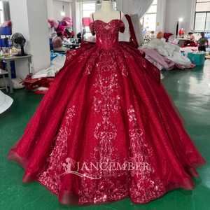 Robes de soirée pour femmes XS314 Vintage Rouge Décolleté Bardot Paillettes Perles Baleines - Product Image 1