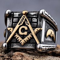 Bague Chevalière Maçonnique Personnalisée en Acier Inoxydable Plaqué Or 18K avec Zircon pour Hommes, Tailles 5-16