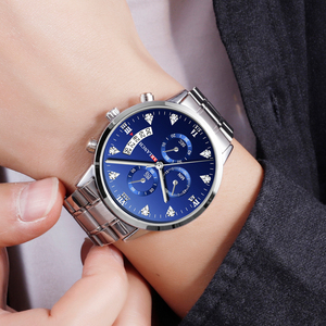 Luxury Mens Black Stainless Steel Watch Crystal Accent Roman Numerals Multi Dial Sport Quartz Wristwatch - Product Image 3