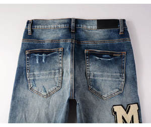 Tela Vaquera de Alta Calidad con Estilo Roto para Ropa Urbana Masculina y Jeans Bordados Estilo Hip Hop a Bajo Precio - Product Image 3