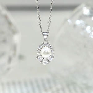 Collier Pendentif de Fiançailles en Argent Sterling 925 Plaqué Rhodium avec Perle Coquillage Goutte d'Eau et Zircon, Qualité Supérieure, Prix de Gros Personnalisé - Product Image 3