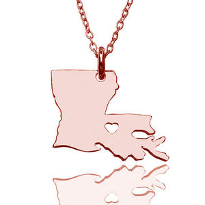 Collar de corazón hueco con mapa del estado de Luisiana, collares de acero inoxidable de Color rosa dorado y plateado, gargantillas, joyería HipHop - Product Image 5