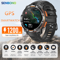 Montre connectée GPS SENBONO KC108 avec boussole, baromètre, assistant vocal, suivi de la forme physique, moniteur de sommeil, étanche IPX8, montre connectée d'extérieur