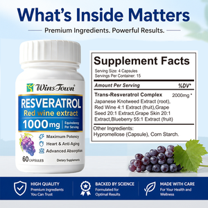 60 Cápsulas de Resveratrol, Extracto de Vino Tinto, Suplemento Dietético, Soporte Antioxidante, Cápsulas de Extracto de Semilla de Uva - Product Image 5
