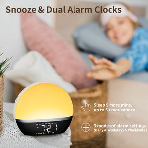 Jam Alarm, kualitas terbaik, Snooze, cahaya berwarna matahari terbit, bangun dengan Radio - Product Image 4