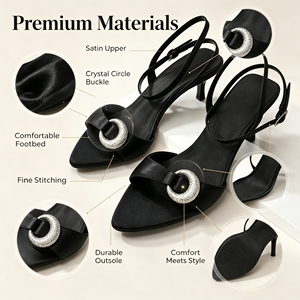 Sandali Slingback <span class=keywords><strong>Neri</strong></span> con Strass, Punta Affusolata e Tacco a Spillo, Calzature da Sera per <span class=keywords><strong>Donna</strong></span>, OEM ODM Logo Personalizzato - Product Image 2
