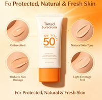 Crème solaire teintée en marque propre SPF 50, protection solaire hydratante pour le visage à large spectre UVA UVB, sans effet blanchissant, hydratant teinté OEM