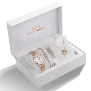 IBSO-reloj de cuarzo de lujo para mujer, conjunto de joyería con logotipo personalizado