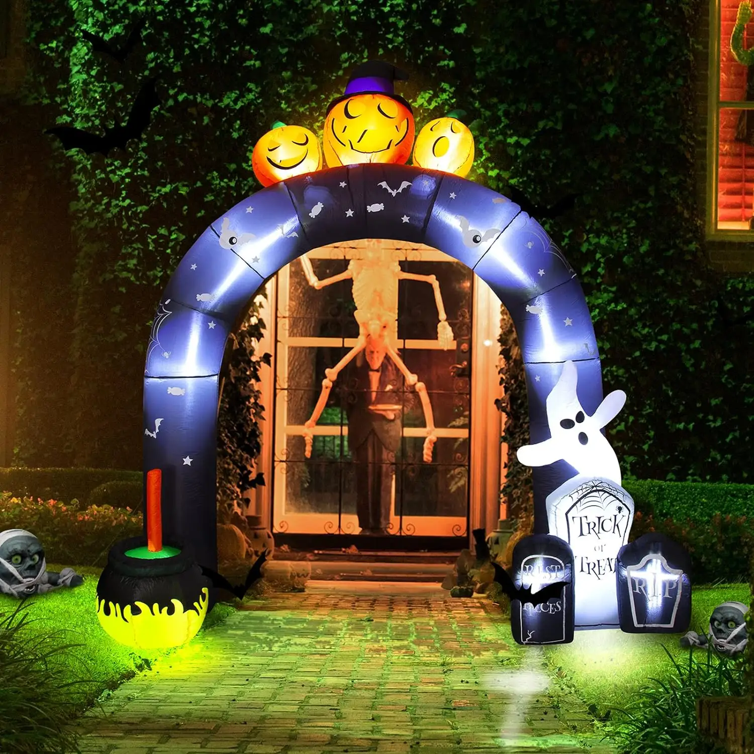 Nieuw Ontwerp 10 Ft Opblaasbare Pompoen Spookboog Met Led-Licht, Gigantische Halloween-Feestdecoratie Opblazen