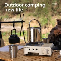Bouilloire de camping extérieure en acier inoxydable 430, 1,2 L, pour ébullition d'eau, théière de pique-nique, ustensile de cuisson portable, pot suspendu pour la cuisine sur le terrain