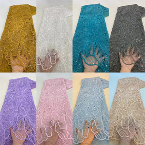Fleurs paillettes tissu Polyester Spandex matériau extensible paillettes brillantes pour mariage transparent pour robe de bal robe de soirée Costume - Product Image 4