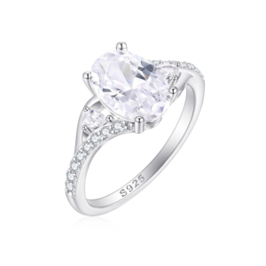 Jewelry Wholesaler 925 Sterling <b>Silver</b> Classic Engagement Promise <b>Rings</b> Rhodium Plated 3 Stone Oval Zircon <b>Adjustable</b> Size Fine - Product Image 2