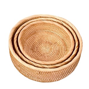Natural Round Woven Rattan Fruit Basket Storage Manufacture Food Tray