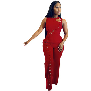 Combinaison <span class=keywords><strong>ample</strong></span> à taille haute pour femmes d'été, fendue, transfrontalière, tendance, sans manches, combinaison de tous les jours - Product Image 4