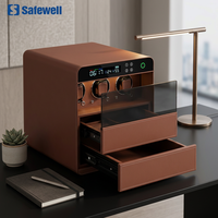 Safewell - Estuche para Relojes de Cuero Marrón de Primera Calidad con 3 Ranuras, Motores Silenciosos, TPD Ajustable y 2 Cajones con Cierre
