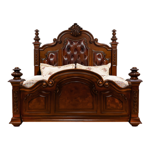 <span class=keywords><strong>Letto</strong></span> Matrimoniale Americano in Legno Massello e Vera Pelle, Stile Colonna Romana, Lusso Retrò Americano, 1,8 m - Product Image 1