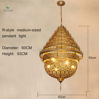 Lámpara Colgante de Estilo Árabe Marroquí, de Hierro, LED, Ahorro de Energía, Dorado, Latón Antiguo, Forma Redonda, para Cocina, Jardín Exterior