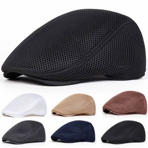 Men's Mesh Flat Summer Breathable Newsboy Hats Cap Irish Cabbie Driving Hat Full Head Wrap Adjustable <b>Beret</b> Gifts - Product Image 1